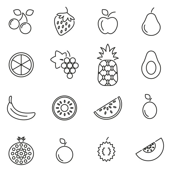Ícones de frutas linha fina conjunto de ilustração vetorial — Vetor de Stock