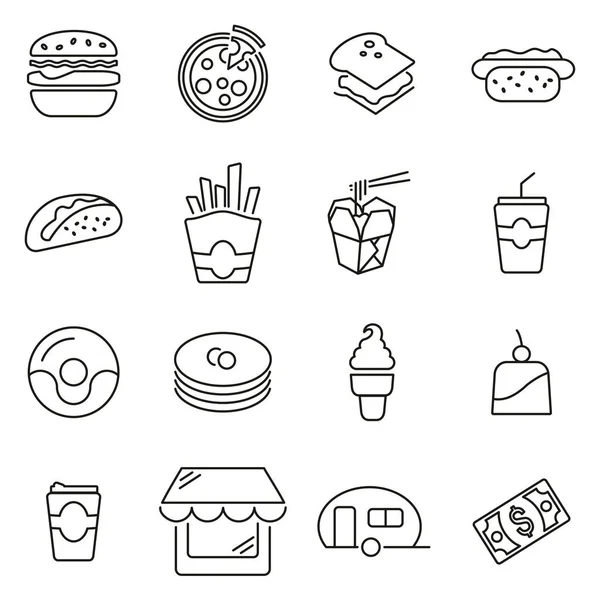 Ресторан быстрого питания или стенд Fast Food Icons Thin Line Vector I — стоковый вектор