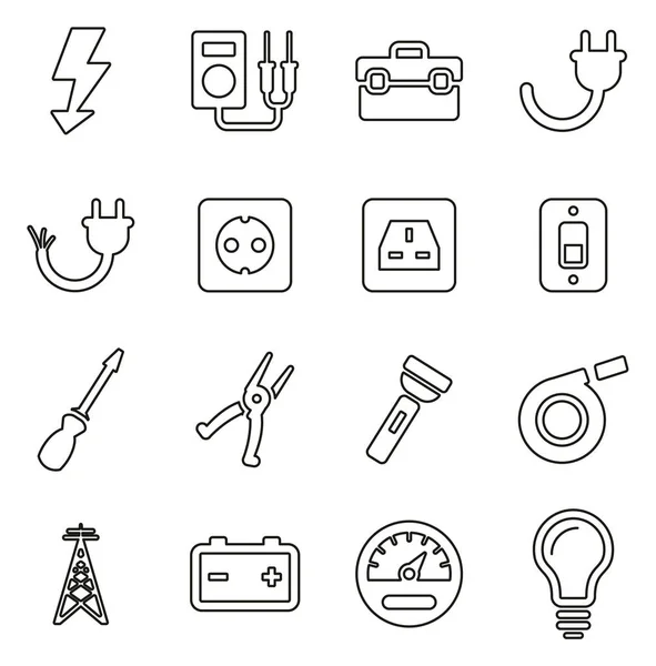 Herramientas y equipos eléctricos Iconos Línea delgada Vector Illustratio — Vector de stock