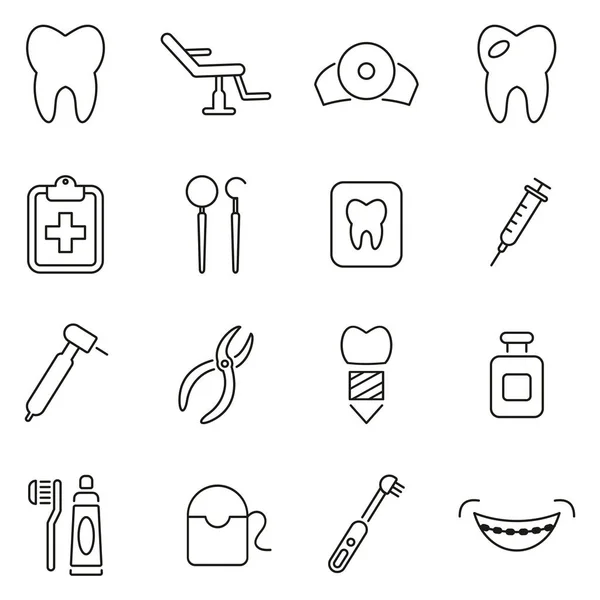 Escritório de Dentista e Ícones de Equipamentos Ilustração de Vetor de Linha Fina S —  Vetores de Stock