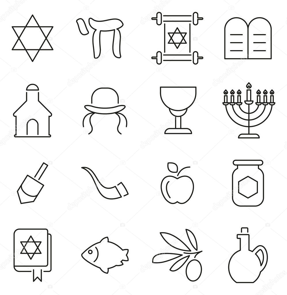Judaism Religion & Religious Items Icons Thin Line Vector Illust