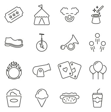 Sirk Gösterisi veya Fair Show & Eğlence Simgeleri İnce Satır Vektörü 