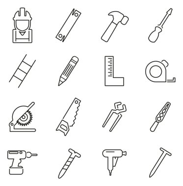 Marangoz veya Ahşap işçisi veya Tamirci Simgesi İnce Çizgi Vektörü Illus