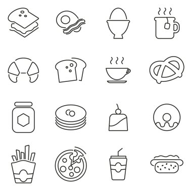 Kahvaltı ya da Yemek ya da Yemek Simgeleri İnce Çizgili Vektör Resimleri