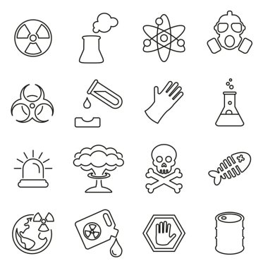 Biyolojik Tehlike ya da Radyoaktif Simgeler İnce Satır Vektör Çizimi