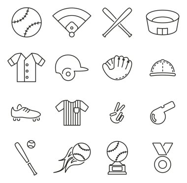 Beyzbol Spor Simgeleri İnce Satır Vektörü İllüstrasyon Kümesi