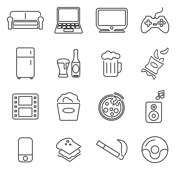 Conjunto de ilustración vectorial de línea delgada de iconos de patata de sofá — Vector de stock