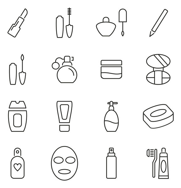 Cosmetics or Beauty Products Icons Thin Line Vector Illustration