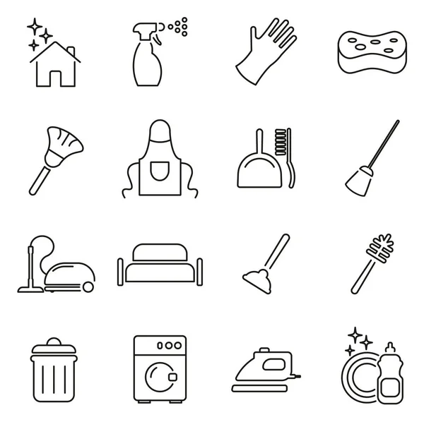 Cleaning Product & Equipment Icons Thin Line Vector Illustration — Stock Vector
