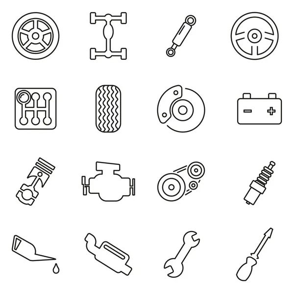 Iconos mecánicos o piezas de automóviles Línea delgada Vector Ilustración Se — Vector de stock