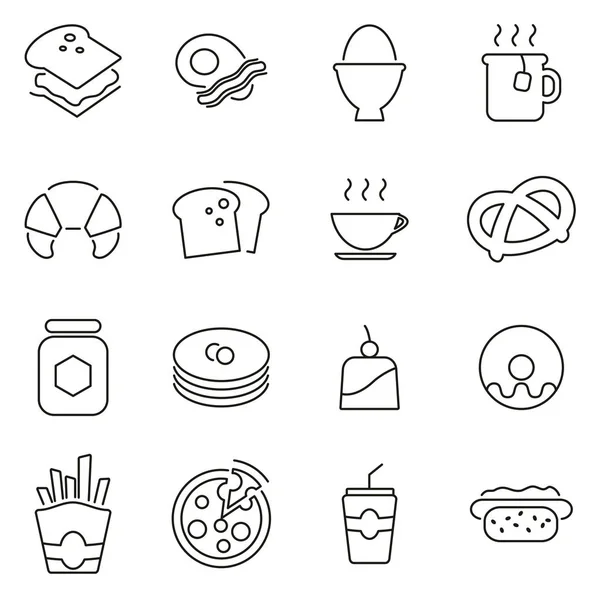 Iconos de desayuno o comida o comida Línea delgada Vector Illustration Se — Vector de stock