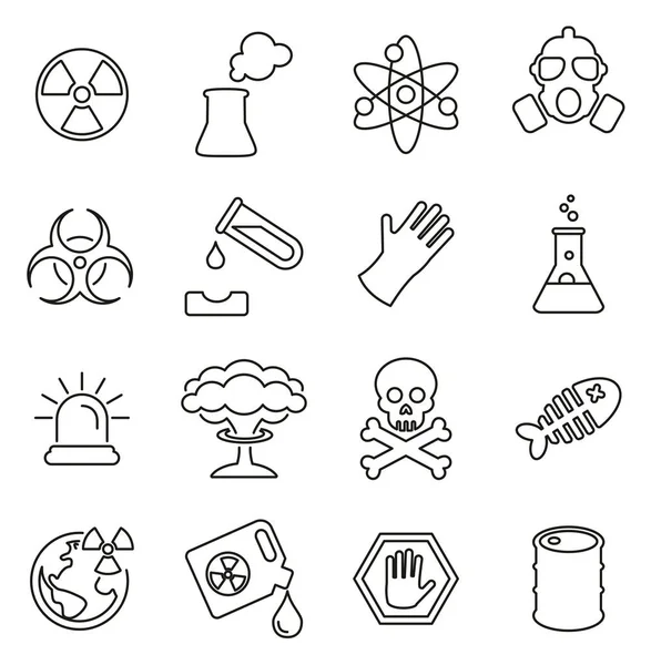 Biohazard eller radioaktiva ikoner tunn linje vektor Illustration Set — Stock vektor