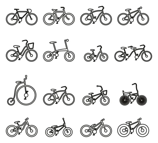 Bicicleta ou diferentes tipos de ícones de bicicleta fina linha Vector Ill — Vetor de Stock