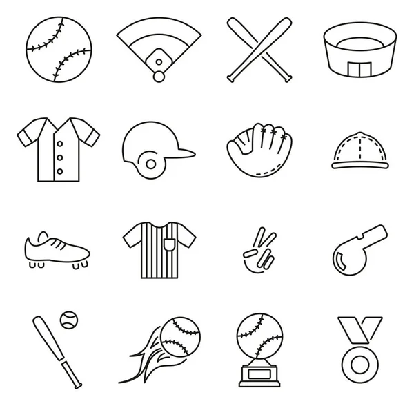 Ensemble d'illustration vectorielle de ligne mince d'icônes de sport de baseball — Image vectorielle