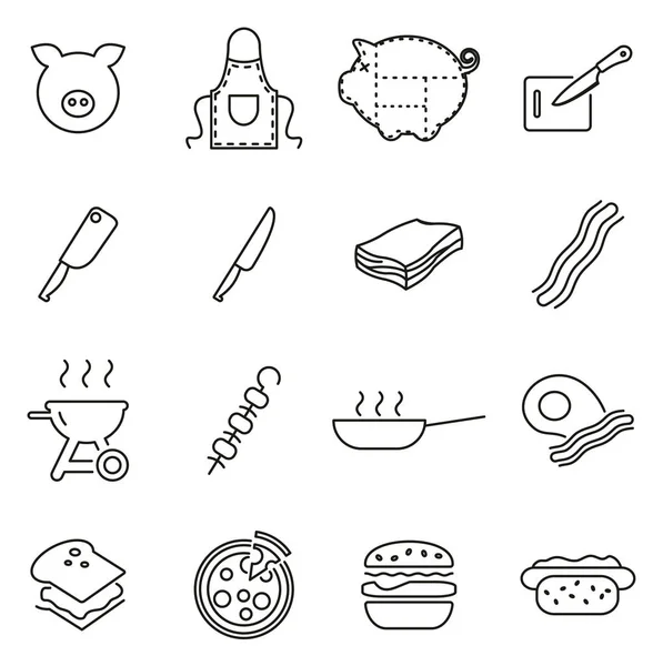 Bacon Icons Set illustrazione vettoriale linea sottile — Vettoriale Stock