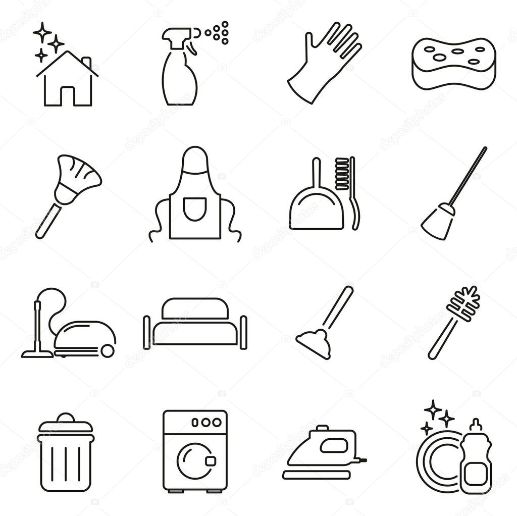 Cleaning Product & Equipment Icons Thin Line Vector Illustration