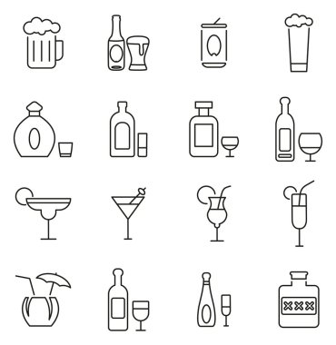 Alkolik İçecekler Simgesi İnce Satır Vektör Çizimi