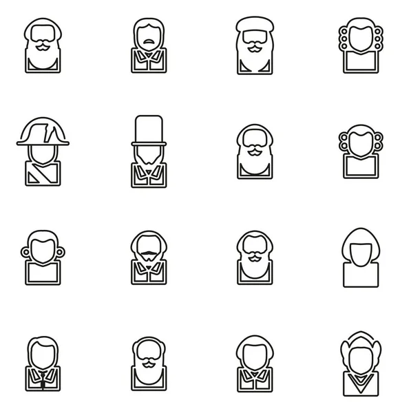 Avatar Icons Historische figuren Set 1 Dunne lijn Vector Illustrat — Stockvector