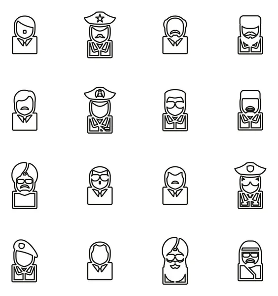 Avatar Symbole berühmte Diktatoren dünne Linie Vektor Illustration Set — Stockvektor