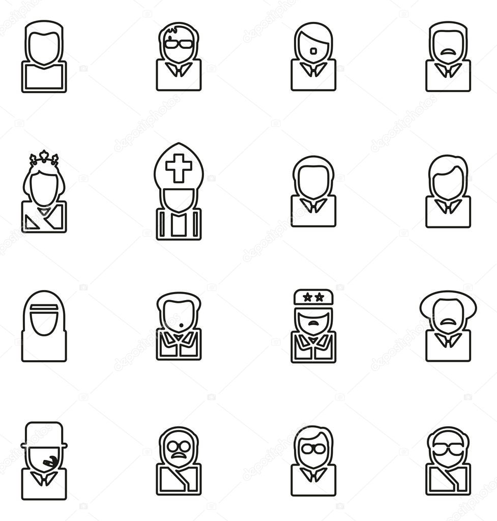 Avatar Icons Historical Figures Set 2 Thin Line Vector Illustrat