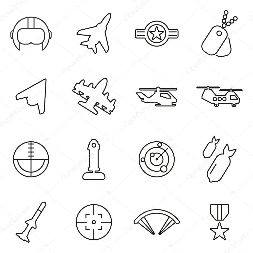 Air Force or Military or Army Icons Thin Line Vector Illustratio