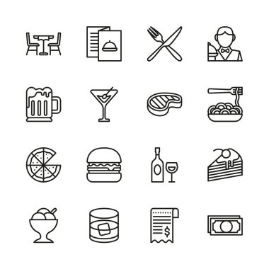 Yemek Simgeleri İnce Çizgi Ayarlandı