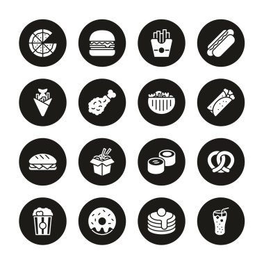 Fast Food Simgeleri Siyah Çemberin Üzerinde Beyaz