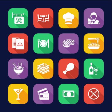 Restoran Simgeleri Düz Tasarım Seti