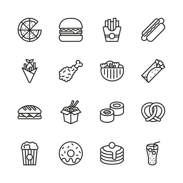 Fast Food Pictogrammen dunne lijn set — Stockvector