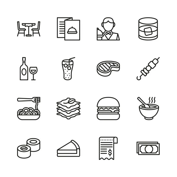 Conjunto de línea delgada de iconos de almuerzo — Vector de stock