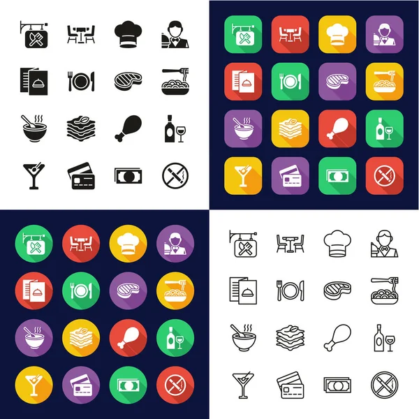 Restaurant Icons All in One Icons -Black & White-Color Flat Desi — Stock Vector