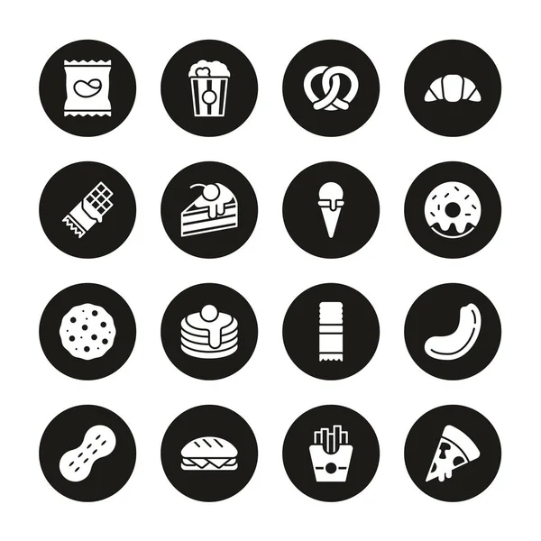 小吃或灌篮食品图标白色在黑圈设置 — 图库矢量图片