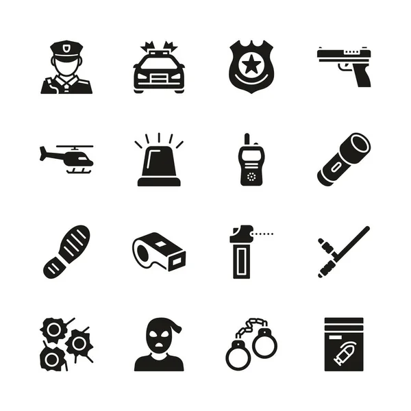 Поліцейські ікони Black & White Set — стоковий вектор