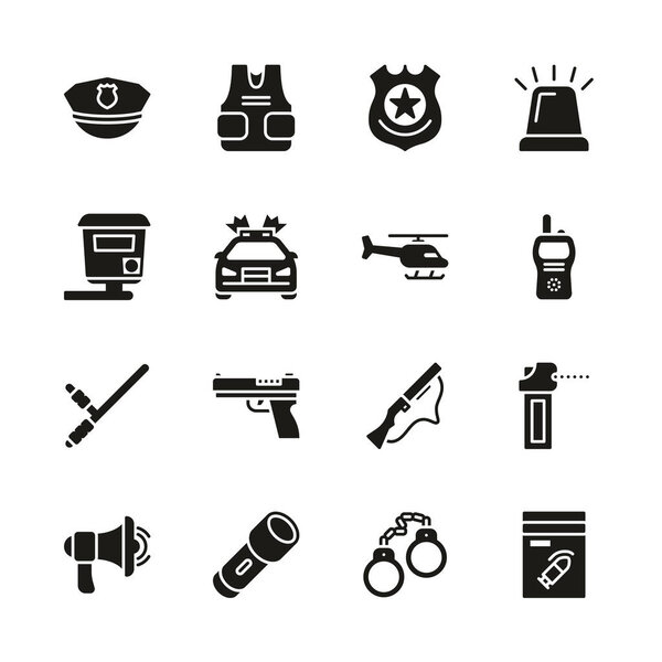 Police Highway Patrol Icons Black & White Set