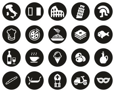 İtalya Ülke ve Kültür Simgesi Siyah Düz Tasarım Çemberi Üzerinde Beyaz Büyük