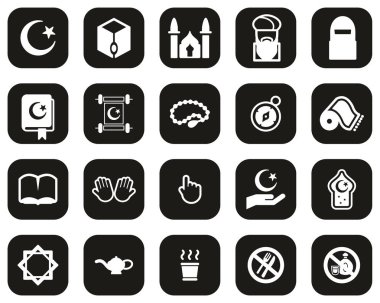 İslami Din ve Kültür Simgeleri Siyah Düz Tasarım Üzerine Beyaz İkondu