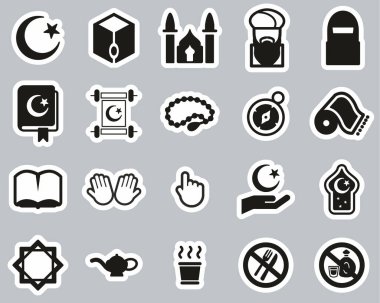 İslam Dini ve Kültür Simgeleri Siyah & Beyaz Etiketi Büyük Ayarladı