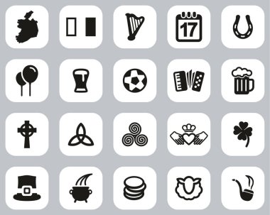 İrlanda Ülke ve Kültür Simgeleri Siyah & Beyaz Düz Tasarım Büyük Ayarlandı