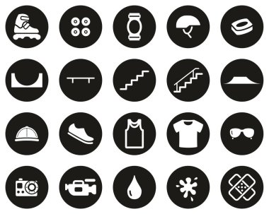 Çevrimiçi Ekstrem Spor ve Ekipman Simgeleri Siyah Düz Dizayn Çemberinde Beyaz Büyük Ayarlar