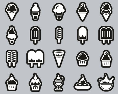 Dondurma Simgeleri Siyah Etikette Beyaz Büyük Ayarlı