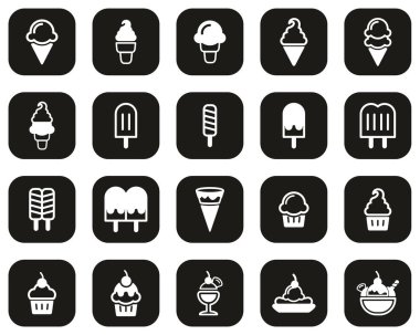 Dondurma Simgeleri Siyah Üzerine Beyaz Düz Tasarım Büyük Ayarlı