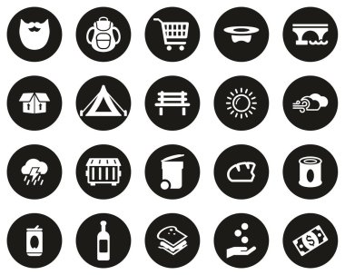 Evsiz Yaşam Tarzı ve Kültür Simgeleri Siyah Düz Dizayn Çemberinde Beyaz Büyük