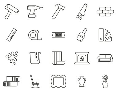 Ev dekorasyonu & Ev Dekorasyonu Simgeleri Siyah & Beyaz İnce Çizgi Büyük Ayarla