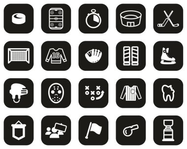 Hokey Spor ve Ekipman Simgeleri Siyah Düz Dizayn Üzerine Beyaz Dizayn Büyük