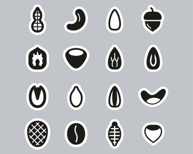 Sağlıklı Atıştırmalıklar veya Fındık Simgeleri Siyah & Beyaz Etiket Büyük Ayarla