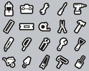 Tamirci Araçları & Ekipman Simgeleri Siyah Etiketteki Beyaz Büyük Ayarlar