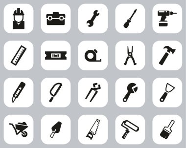 Tamirci Araçları & Ekipman Simgeleri Siyah & Beyaz Düz Tasarım Büyük Ayarlar