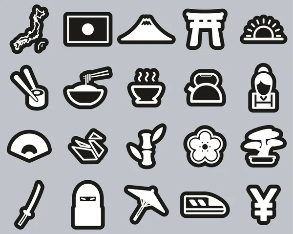 Japan Country Culture Icons White Black Sticker Set Big — стоковий вектор