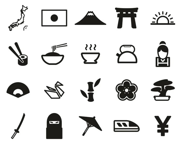 Japon Country Culture Icônes Black White Set Big — Image vectorielle