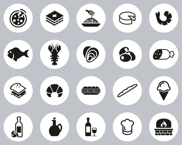 Iconos Italianos Comida Tradicional Cultura Conjunto Círculos Diseño Plano Blanco — Vector de stock